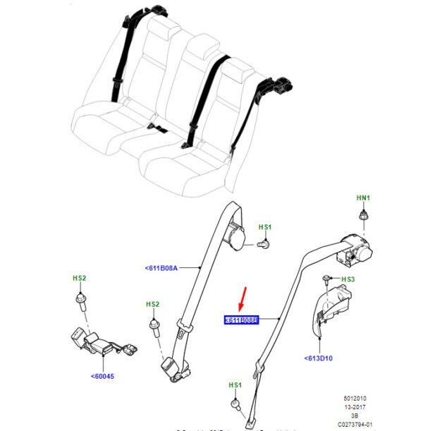 LR092535 - LAND ROVER RANGE ROVER VELAR L560 rear seat belt LR092535 NEW ORIGINAL