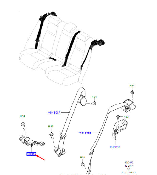 LR092537 - LR Range Rover Velar L560 Double Seat Buckle Rear LR092537 NEW ORIGINAL