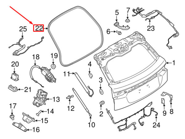 LR092606 - LR RANGE ROVER VELAR L560 Tailgate Hatch Seal LR092606 NEW GENUINE