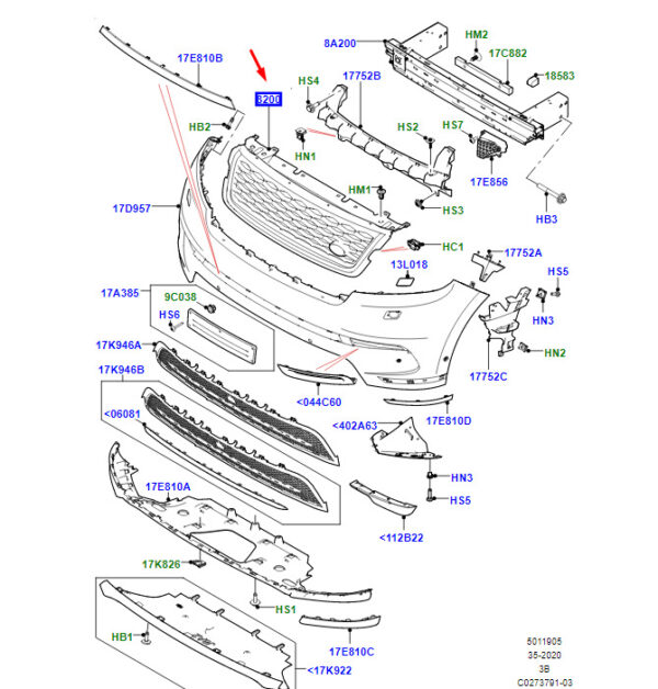 LR092628 - Radiator Grill for Land Rover Range Rover Velar L560, LR092628, Original Part