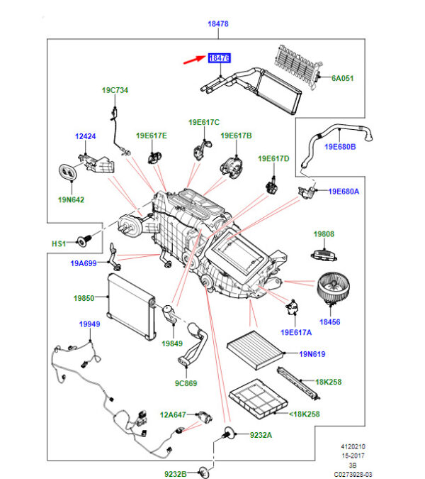 LR093042 - Land Rover Range Rover Velar L560 Heating Core Left Handlebar LR093042 NEW ORIGINAL