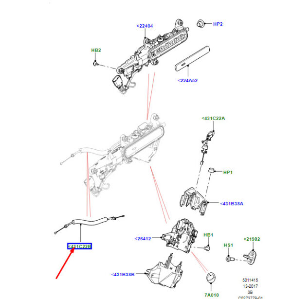 LR093366 - RR Range Rover Velar L560 Interior Cable for Rear Door Handle LR093366 Original Part