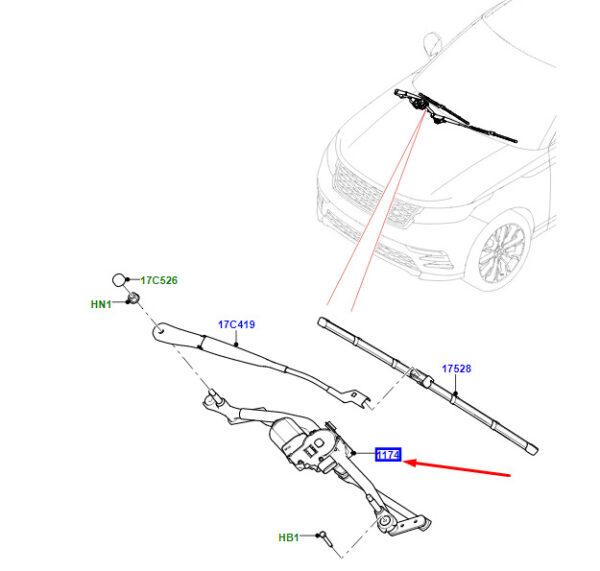 LR093421 - LR RR VELAR L560 windshield wiper mechanism LHD LR093421 NEW ORIGINAL