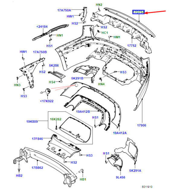 LR093596 - LR Range Rover Velar L560 Rear Bumper Center Insert LR093596, Original Part