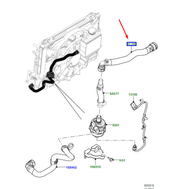 LR093750 - RR Range Rover Velar L560 Upper Outlet Hose for Water Pump LR093750 NEW