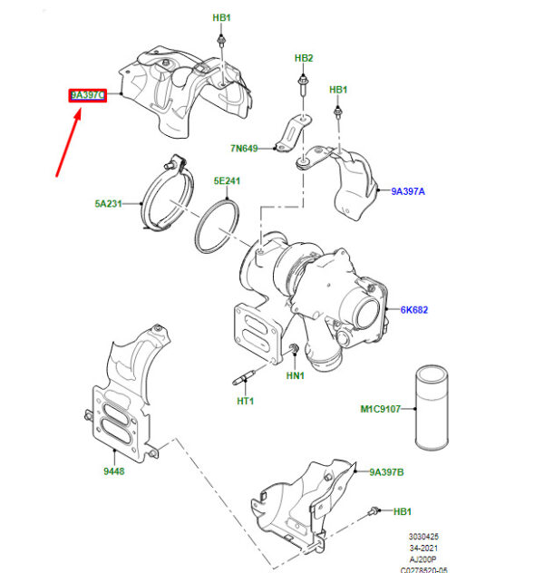 LR094088 - LR Range Rover Evoque L538 Top Turbocharger Heat Shield LR094088 NEW ORIGINAL