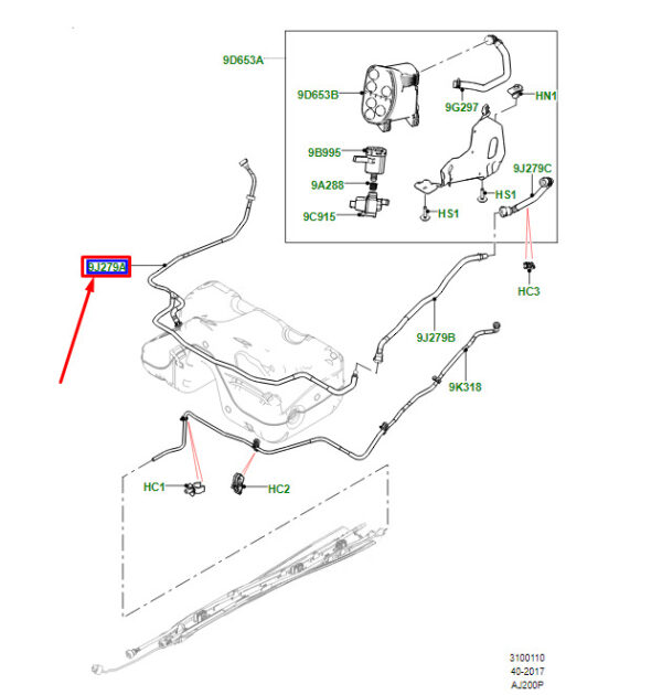 LR094140 - Fuel Steam Line for LR Range Rover Evoque L538 LR094140 New Original