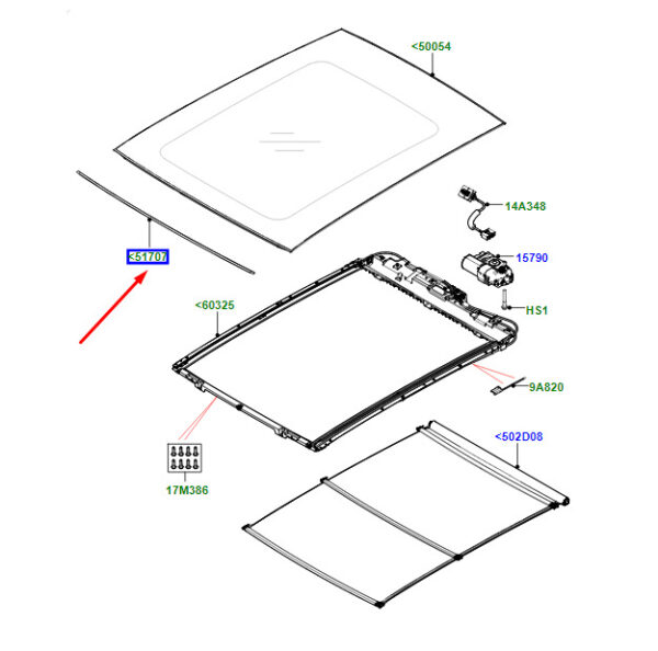 LR094177 - Land Rover Range Rover Velar L560 Sunroof Front Gasket LR094177, Original