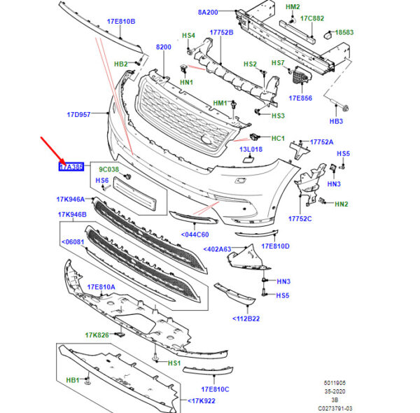 LR095348 - LR Range Rover Velar L560 License Plate Mount Front LR095348 NEW ORIGINAL