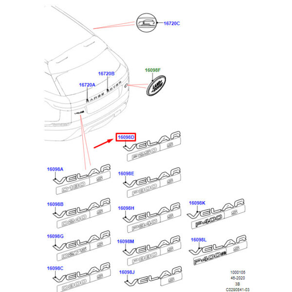 LR095768 - Land Rover Range Rover Velar L560, nameplate rear, LR095768, original part