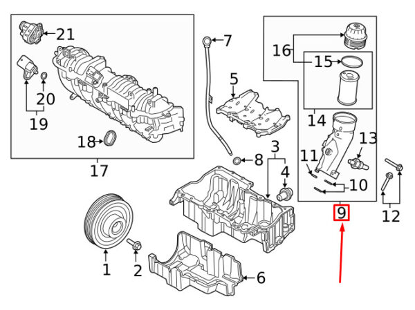 LR097159 - LR RANGE ROVER EVOQUE L538 Engine Oil Filter Housing LR097159 NEW GENUINE