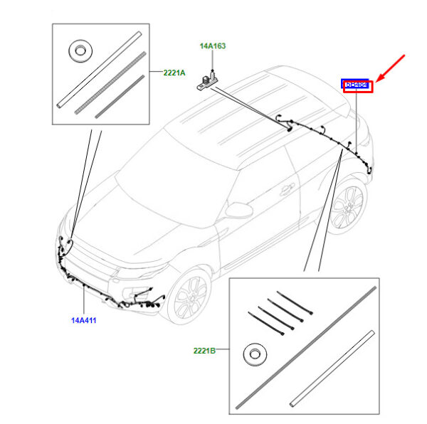 LR097286 - LR Range Rover Evoque L538 Harness for Rear Parking Sensor LR097286 Original Part
