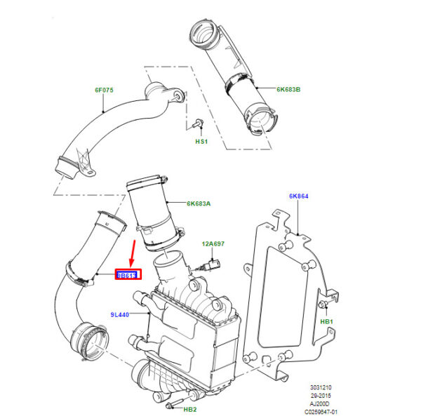 LR097850 - Land Rover Range Rover Evoque L538 Intercooler Hose LR097850 NEW ORIGINAL