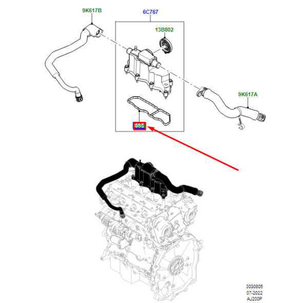 LR097985 - LR RANGE ROVER EVOQUE L538 Engine Crankcase Vent Valve Seal LR097985 NEW GENUINE