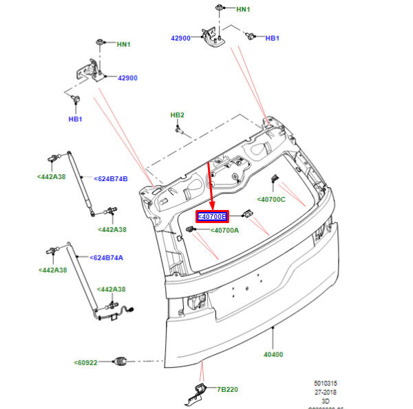 LR099609 - LR Discovery V L462 Center Tailgate Blind Clip LR099609 Original Part