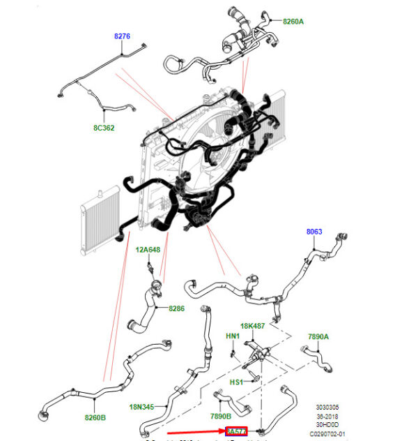 LR099967 - Land Rover Discovery V L462 Heating Water Hose LR099967, Original Part