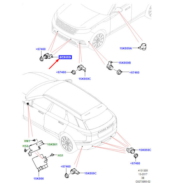 LR100225 - Land Rover Range Rover Velar L560 Front Inside Parking Sensor LR100225 NEW ORIGINAL