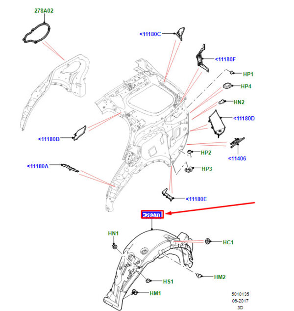 LR104041 - LR Discovery V L462 wheelhouse trim rear right LR104041 original part