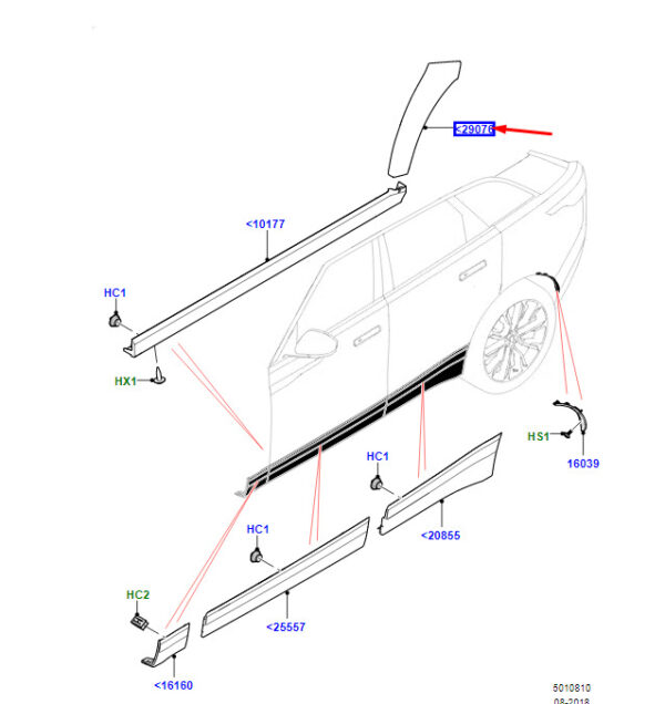 LR106654 - LR RANGE ROVER VELAR L560 Rear Left Wheelhouse Molding LR106654 NEW GENUINE