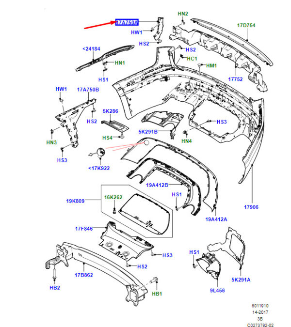LR109392 - RR Range Rover Velar L560 Rear Left Top Bumper Mount LR109392 NEW