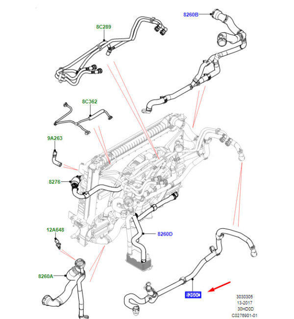 LR110260 - LR RANGE ROVER VELAR L560 Water Charge Air Cooler Hose LR110260 NEW GENUINE