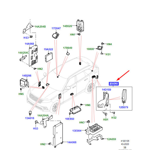 LR110726 - LR RR VELAR L560 Blind Angle Sensor Rear Right LR110726 NEW ORIGINAL