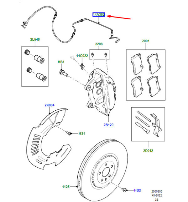 LR116957 - LR Range Rover Velar L560 brake lining wear wire front LR116957 NEW ORIGINAL