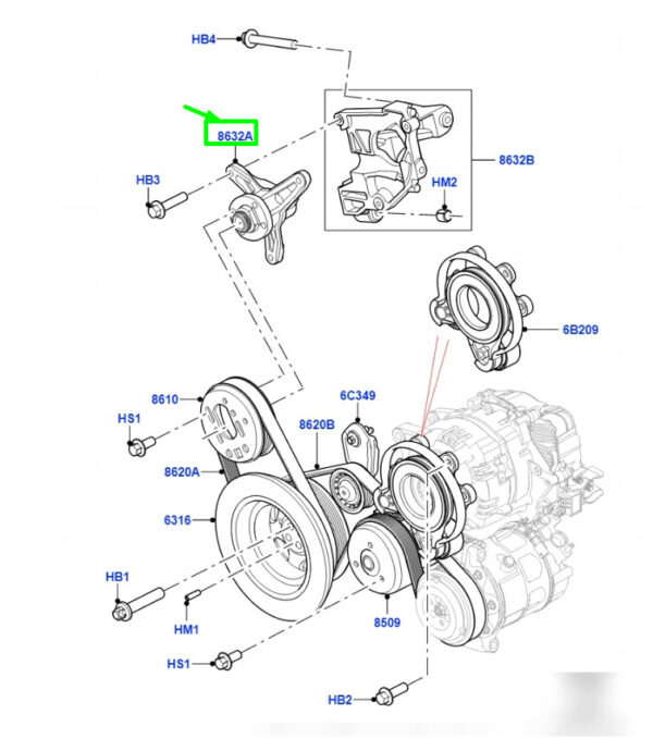 LR121782 - Land Rover Range Rover IV L405 Fan Belt Mount LR121782, Original Part