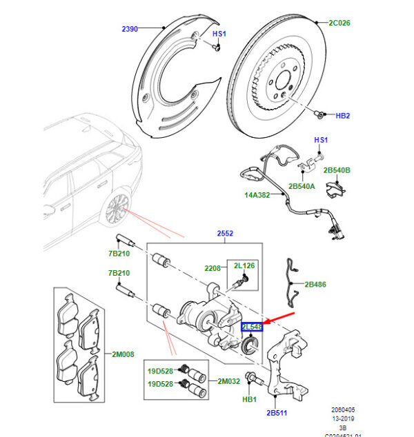 LR122687 - LR Range Rover Velar L560 rear caliper, bellows LR122687, original part
