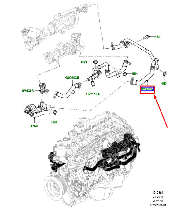 LR125254 - LR Range Rover IV L405 Right Side Engine Return Hose LR125254