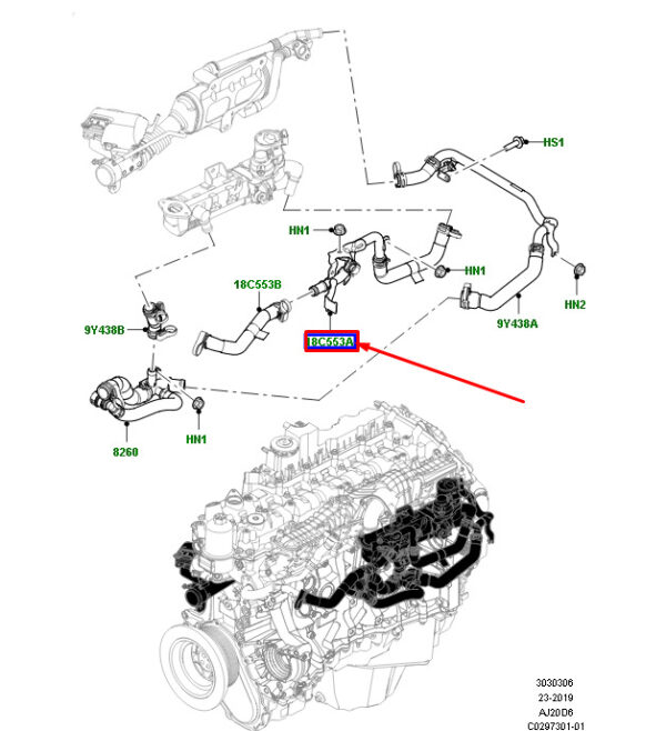 LR125493 - Land Rover Range Rover IV L405 Engine Water Supply Hose LR125493, Original Part