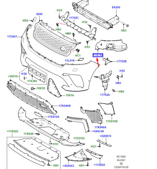 LR126775 - LR RANGE ROVER VELAR L560 Front Right Bumper Reinforcement LR126775 NEW GENUINE