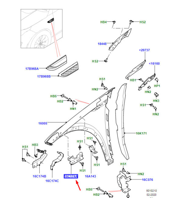 LR128473 - RR Range Rover Velar L560 fender mount front right LR128473 NEW ORIGINAL
