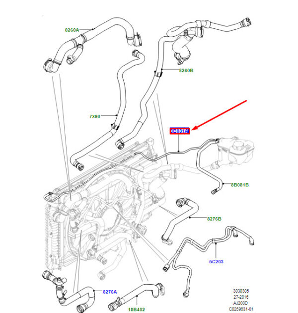 LR134940 - LR Range Rover Evoque L538 Engine Coolant Overflow Hose LR134940 NEW