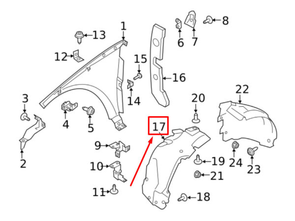 LR136570 - LAND ROVER EVOQUE L551 Front Left Inner Fender LR136570 NEW GENUINE