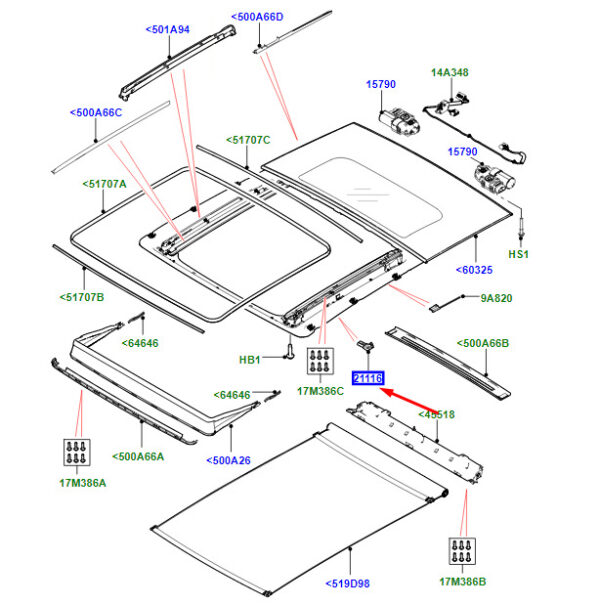 LR138021 - RR Range Rover Velar L560 slider strip for roof roller blind right LR138021 part