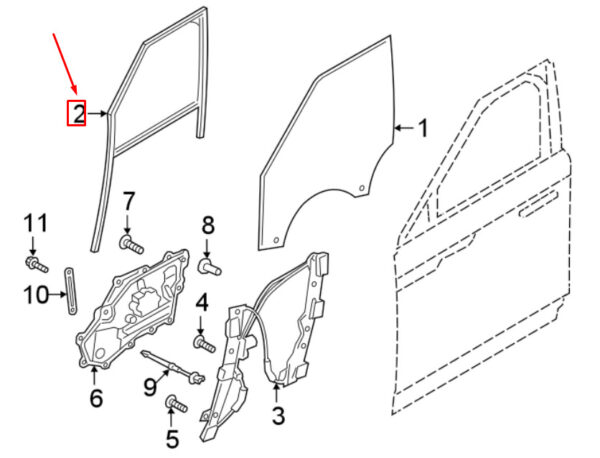 LR139505 - LR RANGE ROVER VELAR L560 Front Right Exterior Door Glass Barrel LR139505 NEW GENUINE
