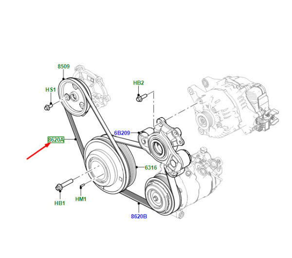 LR139646 - Land Rover Range Rover Velar L560 Water Pump Belt LR139646, Original Part