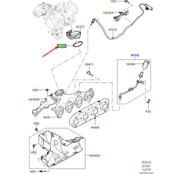 LR139689 - Land Rover Range Rover Velar L560 Turbocharger Gasket LR139689, Original Part