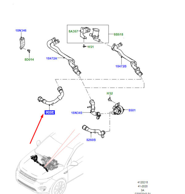 LR139854 - Land Rover Range Rover Velar L560 Engine Heating Hose LR139854, Original Part