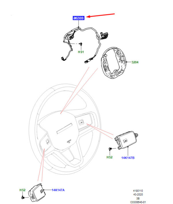 LR140002 - Land Rover Range Rover Velar L560 Steering Wheel Cable LR140002, Genuine
