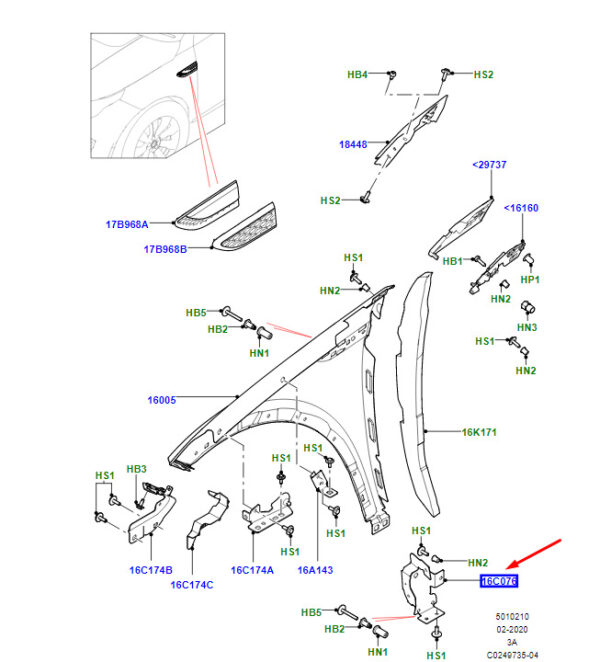 LR140283 - RR Range Rover Velar L560 fender mount front right LR140283 NEW ORIGINAL