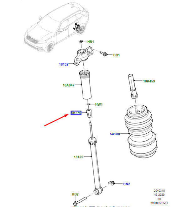 LR141897 - LR Range Rover Velar L560 rear shock absorber, bumper LR141897, original part