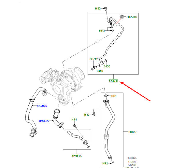 LR143109 - Land Rover Range Rover Velar L560 Turbo Oil Supply Line LR143109 NEW ORIGINAL