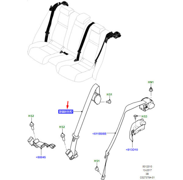 LR144090 - LR RANGE ROVER VELAR L560 seat belt rear center LR144090 NEW ORIGINAL