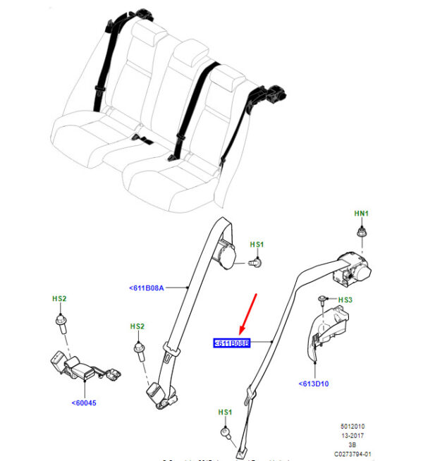 LR144103 - LAND ROVER RANGE ROVER VELAR L560 Rear Side Seatbelt LR144103 NEW GENUINE