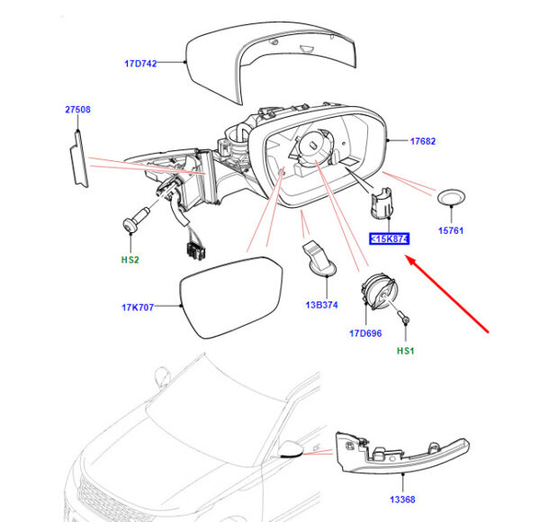 LR145244 - LR RER VELAR L560 Linker Spiegel Wade Assist Sensor Gehäuse LR145244 NEW