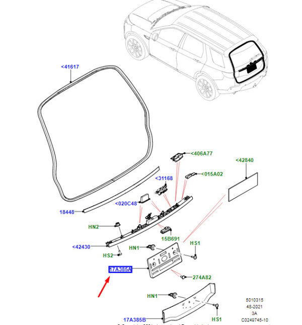 LR155031 - LR Range Rover Velar L560 license plate holder rear LR155031 NEW ORIGINAL