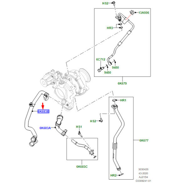 LR159993 - LR Range Rover Velar L560 Turbo Coolant Return Hose LR159993 Original Part