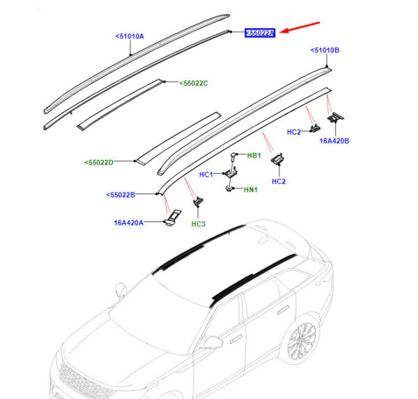 LR160604 - LR Range Rover Velar L560 Roof Rack Slat Right LR160604 NEW ORIGINAL